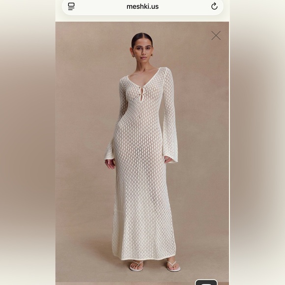 Meshki Dresses & Skirts - Meshki Cream Crochet Maxi Dress with Keyhole Front